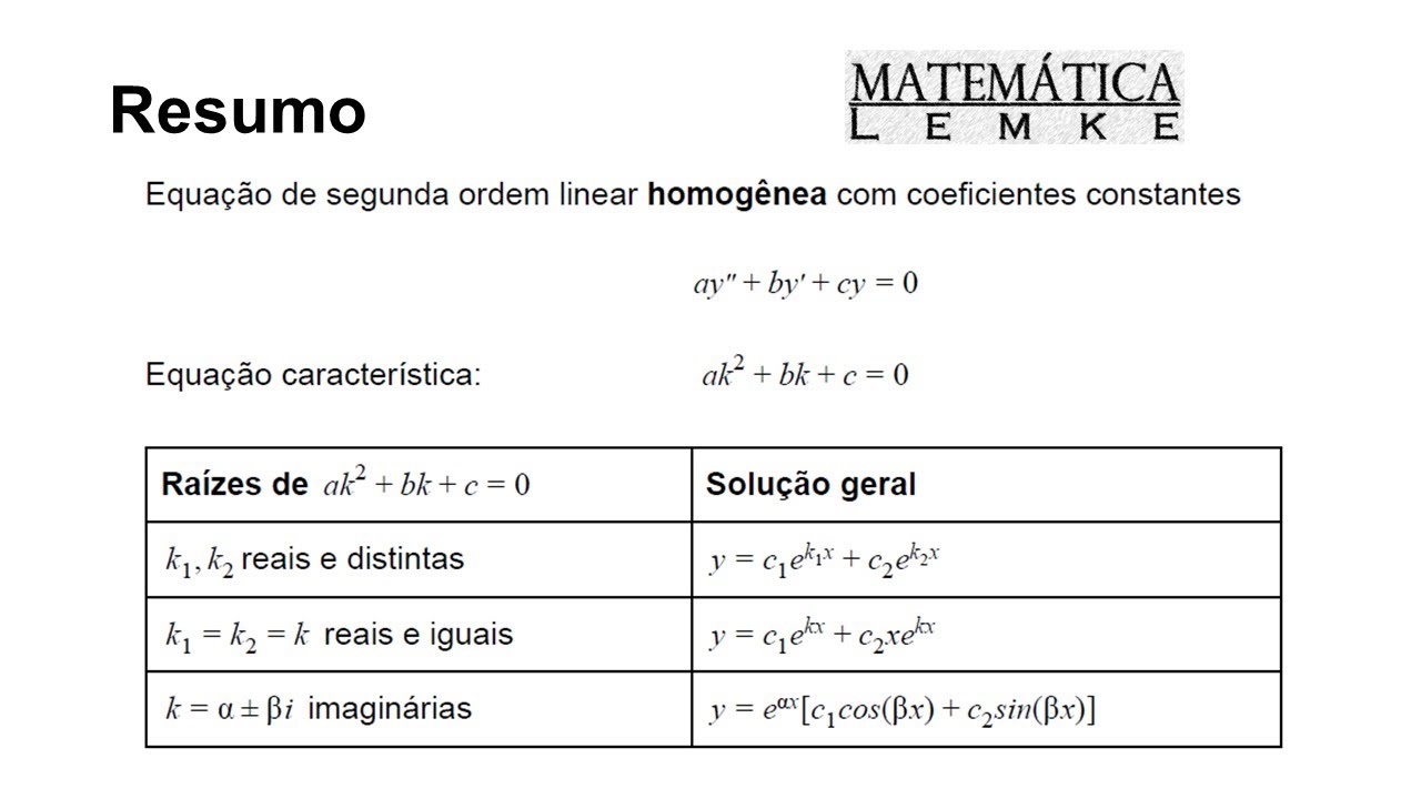 EDOs de segunda ordem lineares homogêneas com coeficientes constantes.