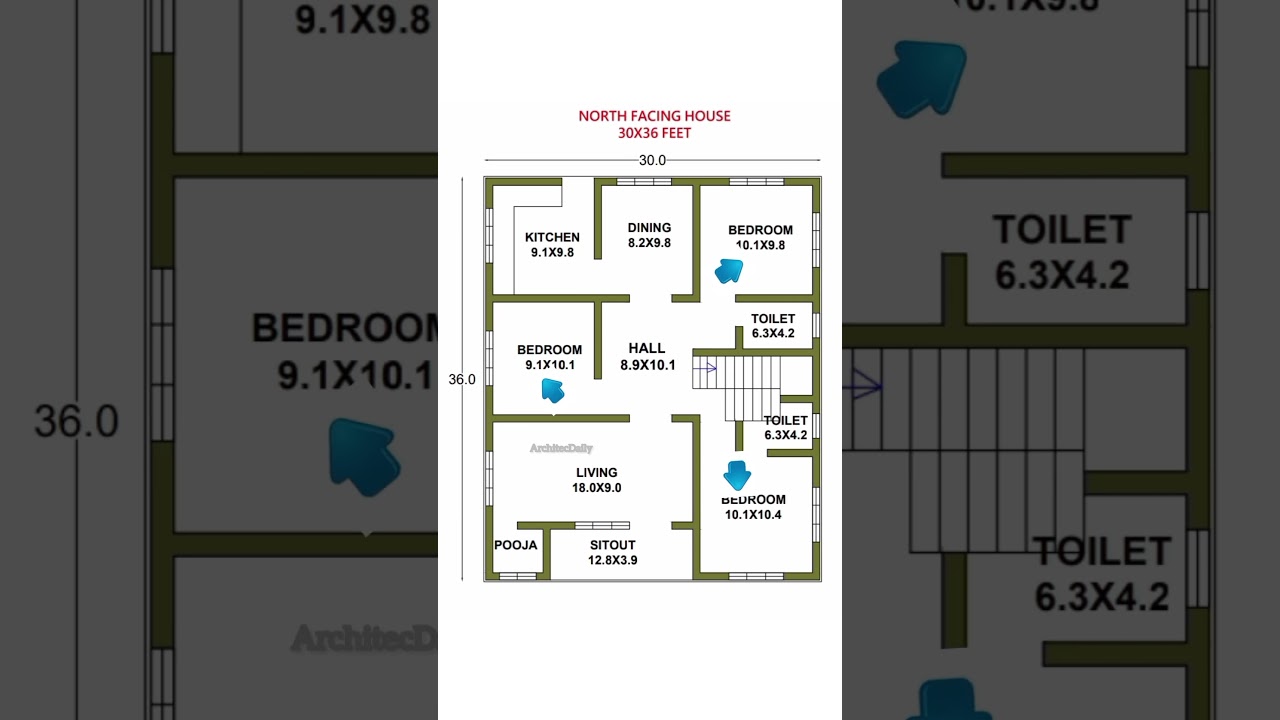 30x36Feet North Facing House #shorts #homeplan #home. P N-31