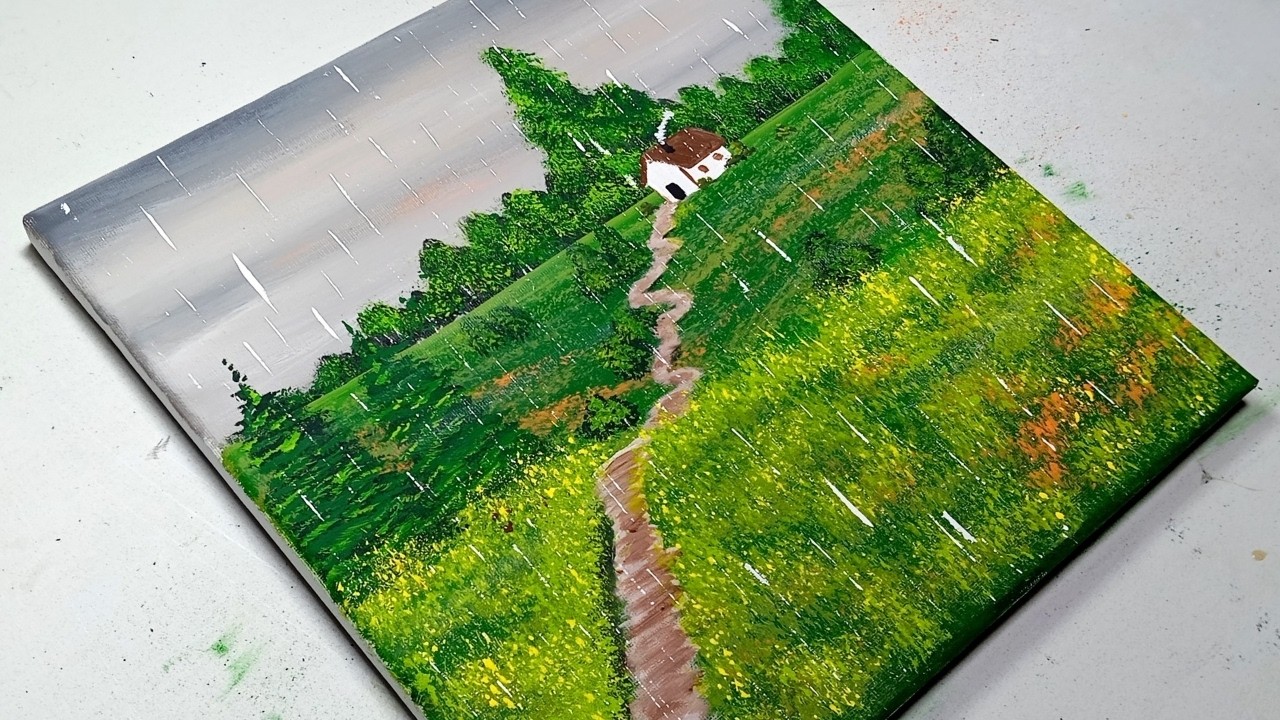 Lluvia Tranquila, Casita de Campo / Pintura Acrílica para Principiantes