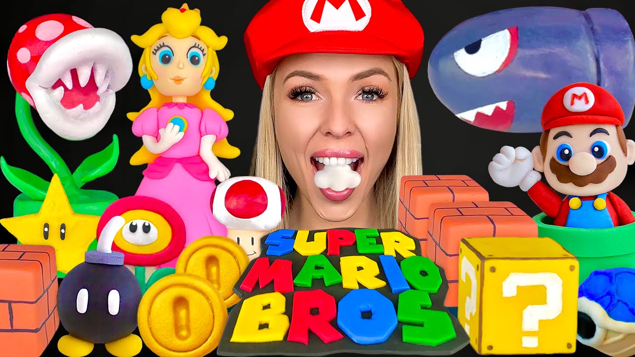 ASMR SUPER MARIO BROS MUKBANG, Rice Crispy Piranha Plant, Sugar Cookies, Bullet Bill Dessert 먹방