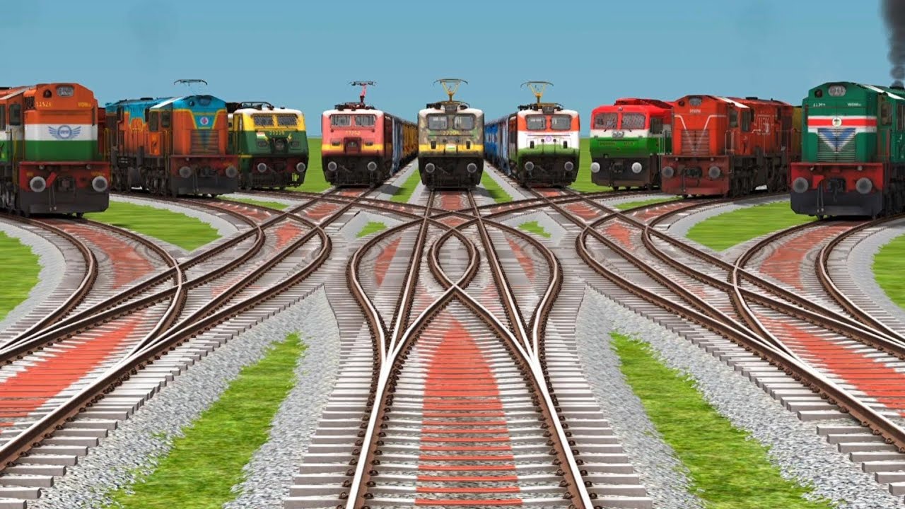 Indian Train 3d Crossing On Railroad Tracks || At Bumpy Forketd Train Station Railways Cross