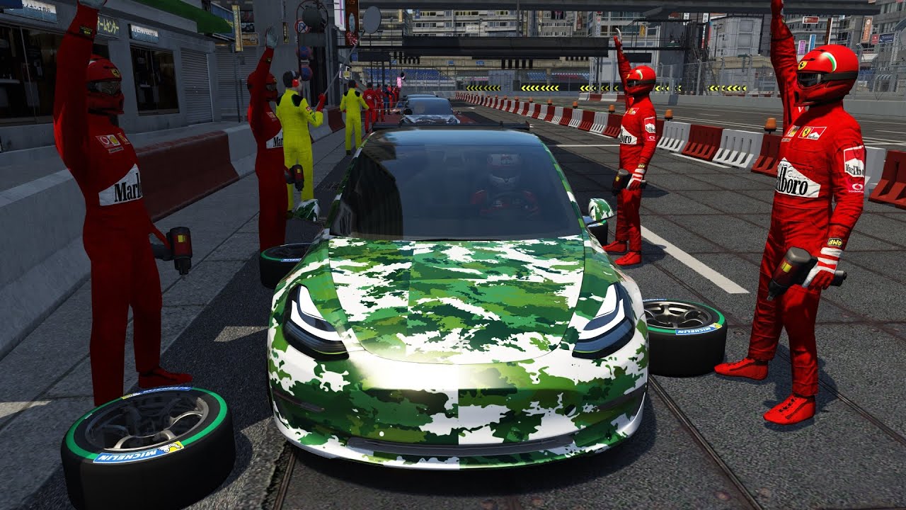 Tesla Model 3 Mountain Pass Performance Pit Stop Practice - Assetto Corsa.