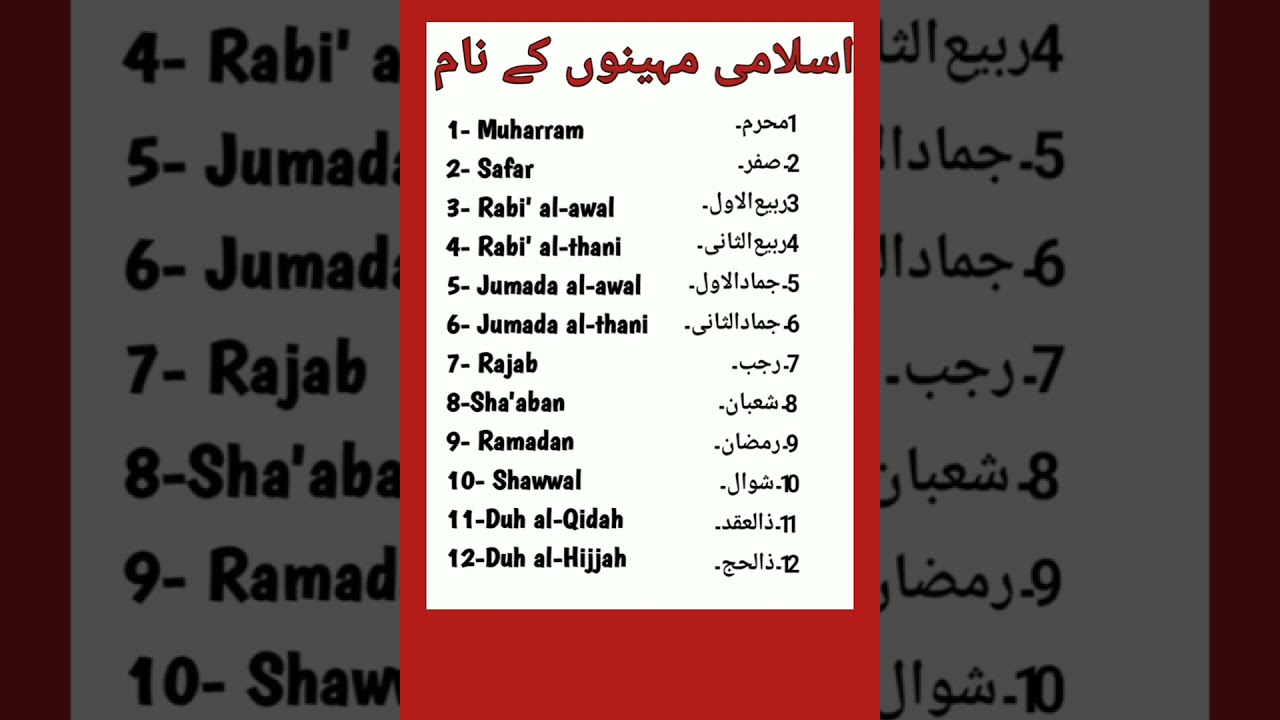 islami maheno ke nam/islamic calender #islamicshortvideo