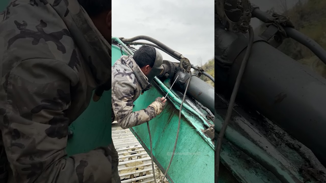 Excavator hydraulic cylinder oil leakage can be repaired by welding.