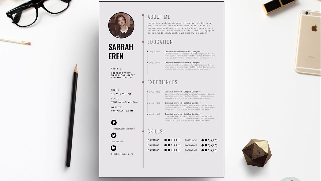 Clean CV Template Design |  Photoshop Tutorial