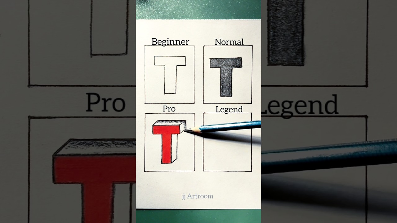 How to draw T letter 3d🤔