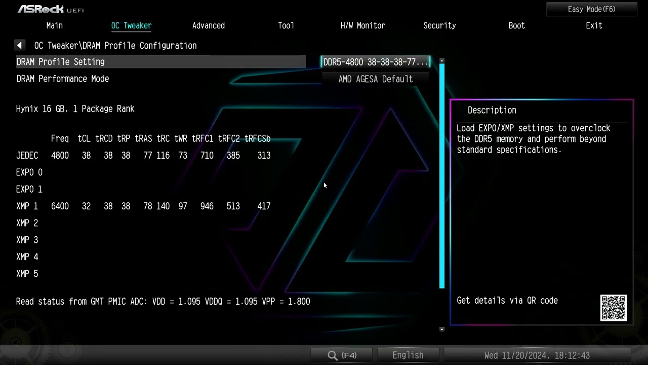 XMP profile enable in BIOS for DDR5-6400 Goodram IRDM Black (IR-6400D564L32S/32GDC)