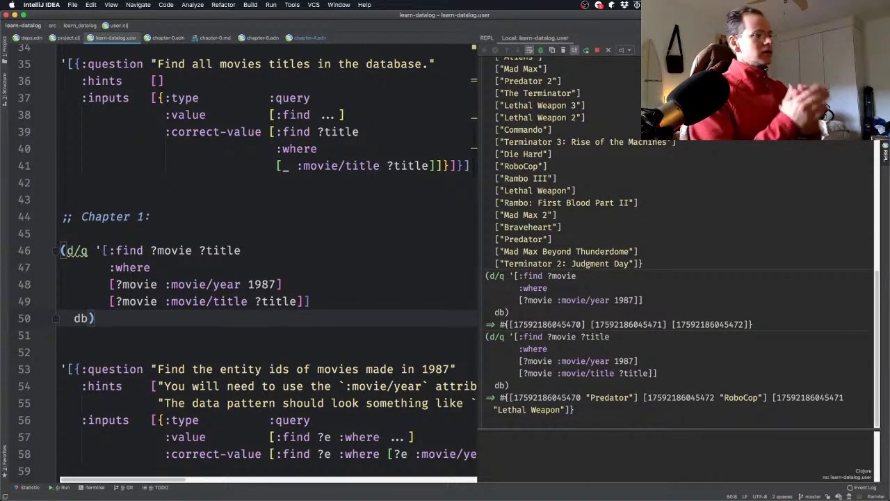 Learn Datalog Today Chapters 1-4 (Clojure Livecoding Stream)