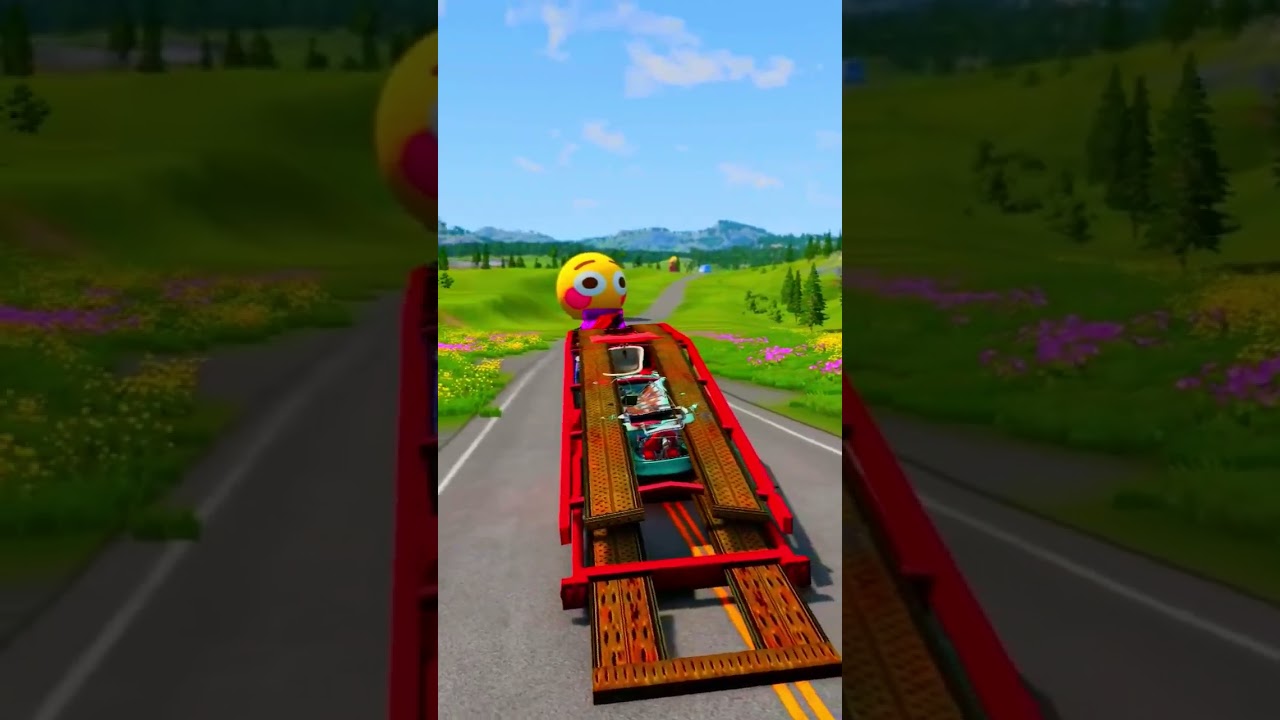 Flatbed Trailer Truck vs Speedbumps vs Cars Beamng.Drive DTG Car Crash