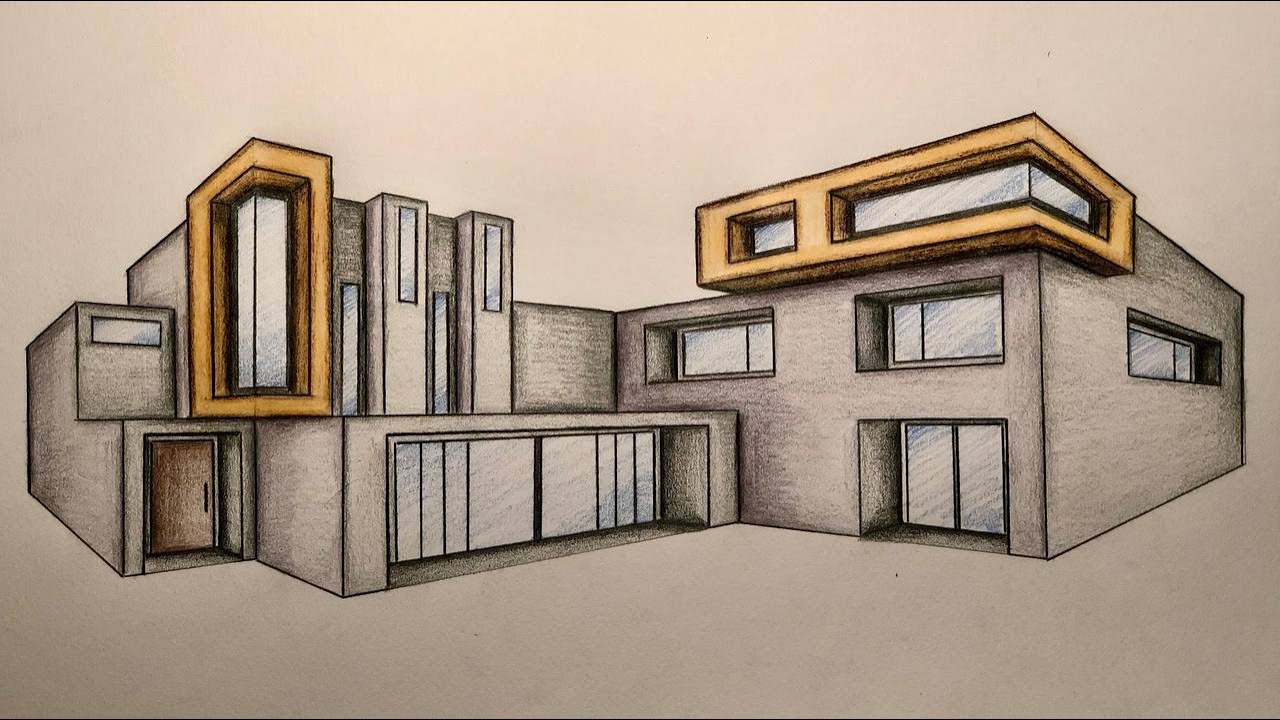 #018 - How to Draw a Modern House in 2-Point Perspective