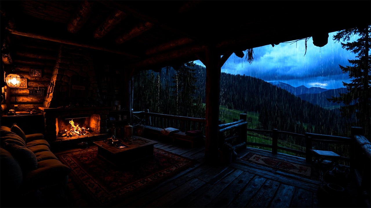 Gentle Rain & Cozy Fire | Lakeside Porch Ambience for Deep Calm, Focus & Study 🌧️ | 8Hours