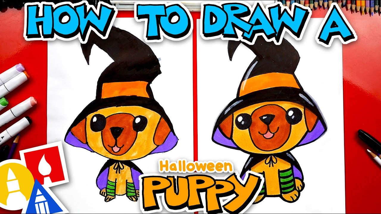 How To Draw A Halloween Puppy Witch