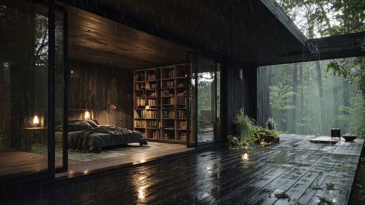 A Beautiful Rainy at a Forest Cabin 🌧️ Soft Piano & Rain ASMR | Sleep Music (2.5 Hours) - Relaxing