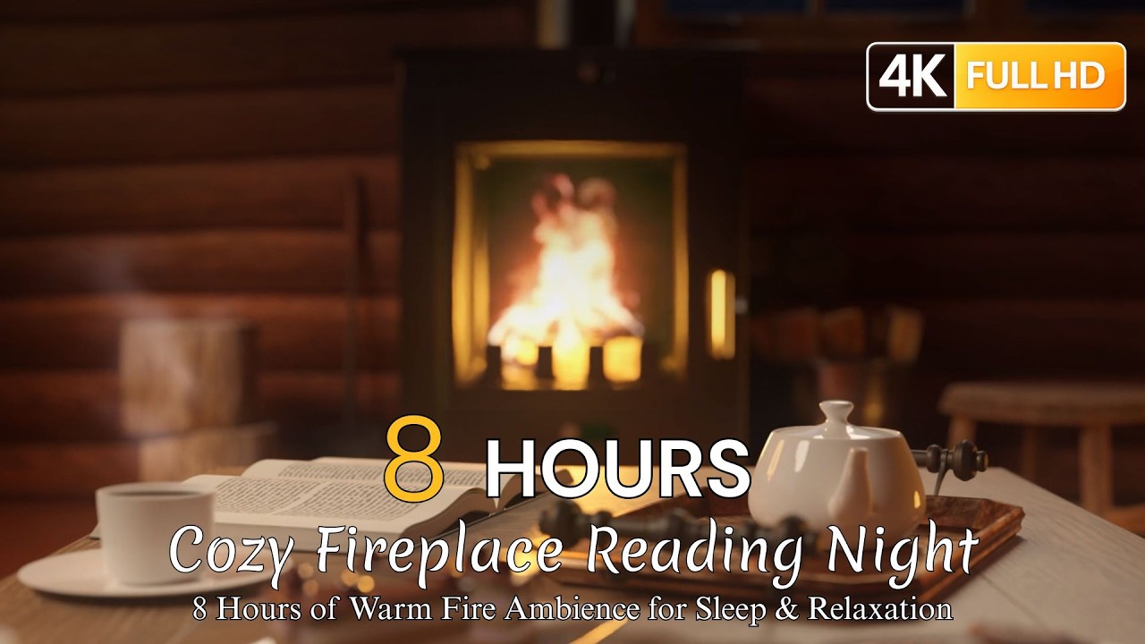 Cozy Fireplace Reading Night in 4K (60fps) 🔥 | 8 Hours of Warm Fire Ambience for Sleep & Relaxation