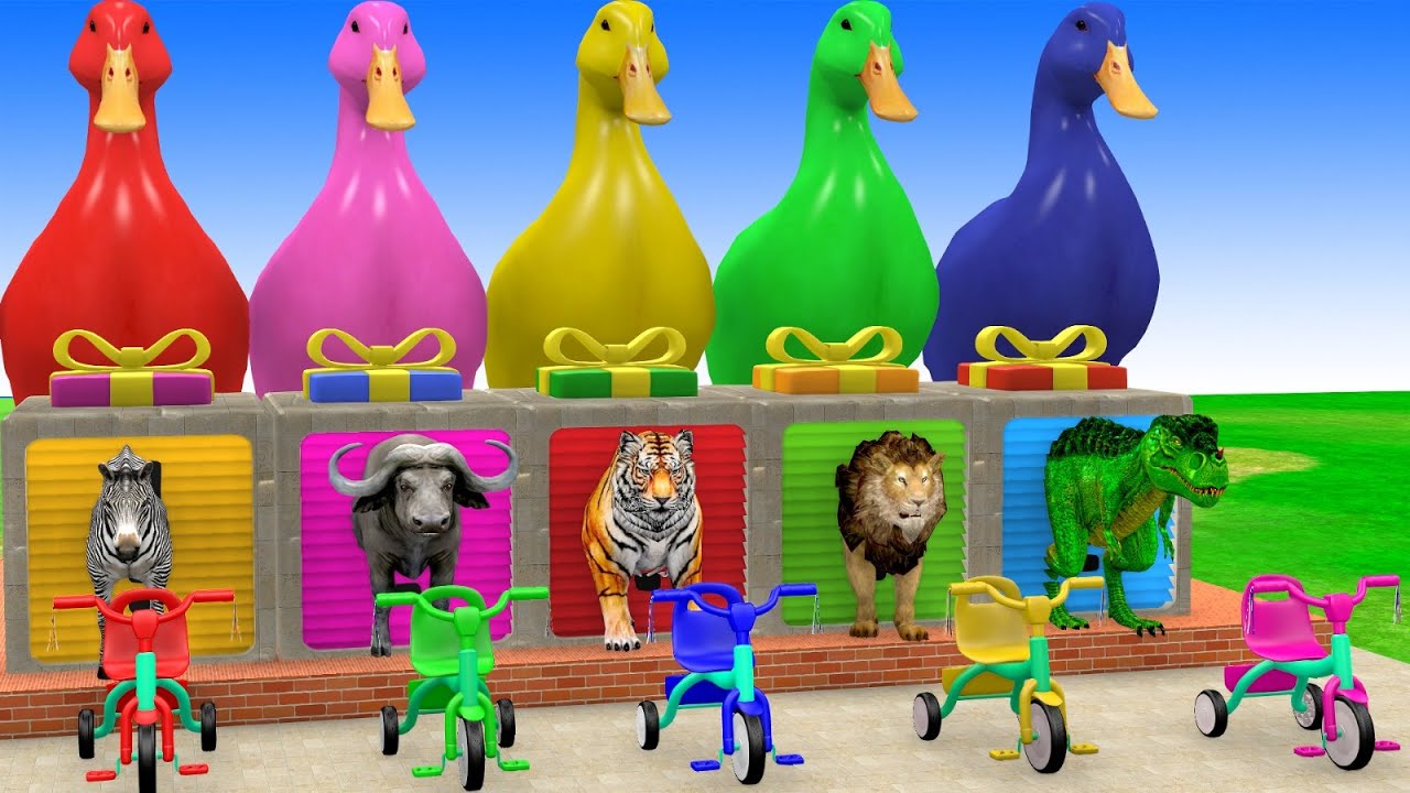 Long Slide Game with Gorilla Zebra Dynasor Lion, & Tiger | Funny Animora 3D Game 🐄🐘🦍🦖🦁