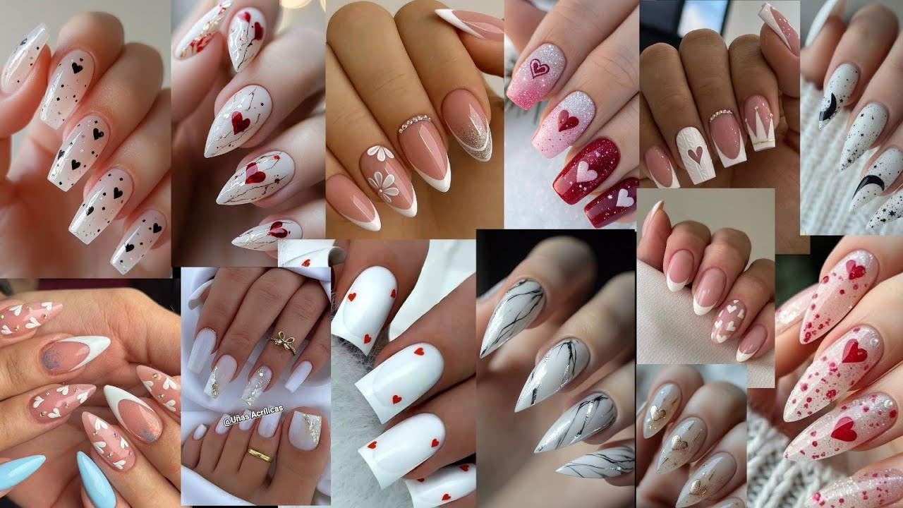 💯NEW! 🔥😱GLAMOROUS VALENTINE DAY WHITE\PINK NAIL IDEAS| Beautiful Trendy Heart Nail Design| Easy nail