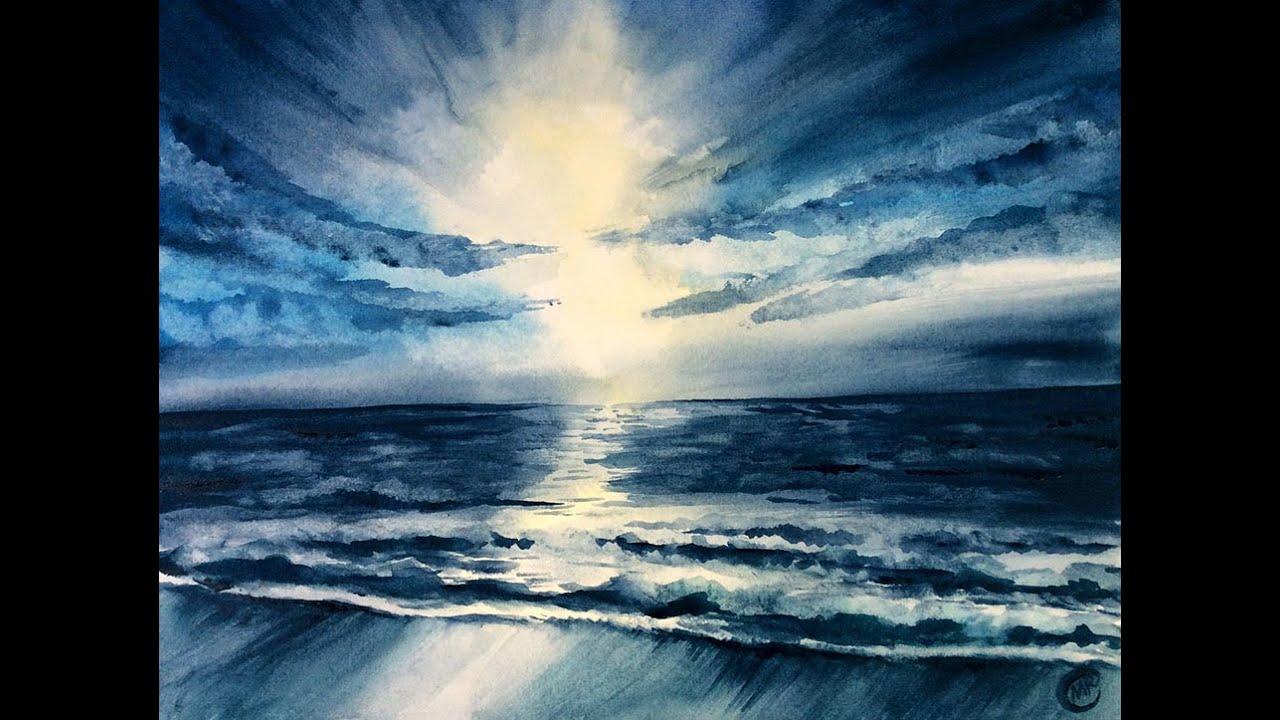 Watercolor Ocean Waves Simple Painting Demonstration