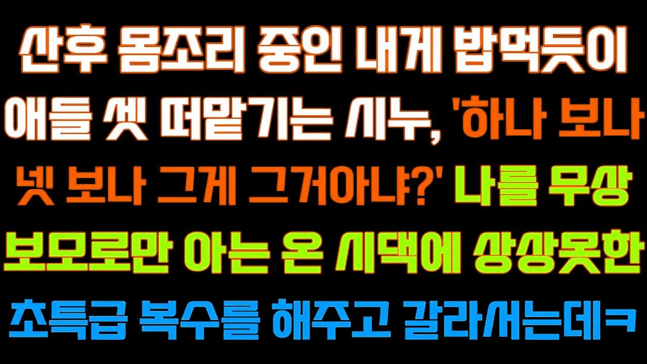 [반전 신청사연] 산후몸조리 중인 내게 밥먹듯이 애들셋 떠맡기는 시누,나를 무상 보모로만