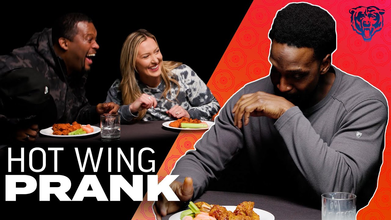 Peanut Tillman gets pranked with spicy wings by Spice Adams and Lauren Screeden | Chicago Bears