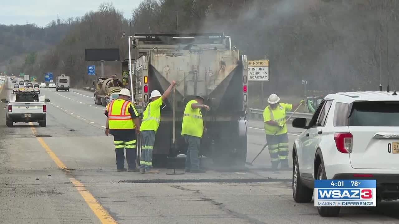 Pothole patching taking place on I-64