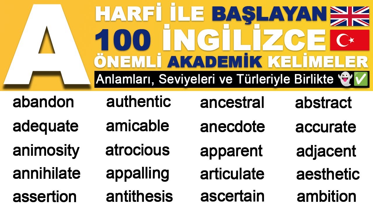 A Harfiyle Başlayan En Önemli 100 İngilizce Kelime