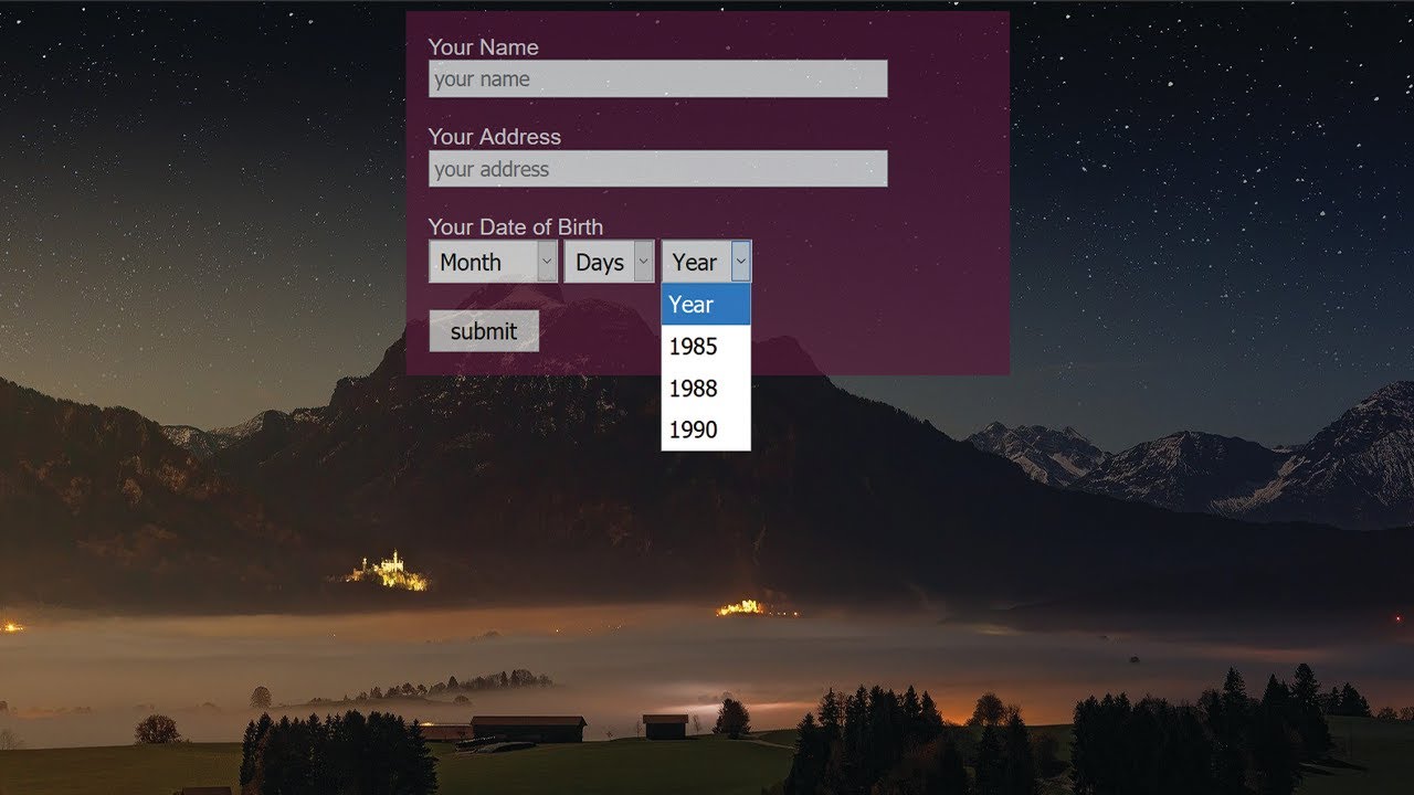 How to create html form with input type date of birth?