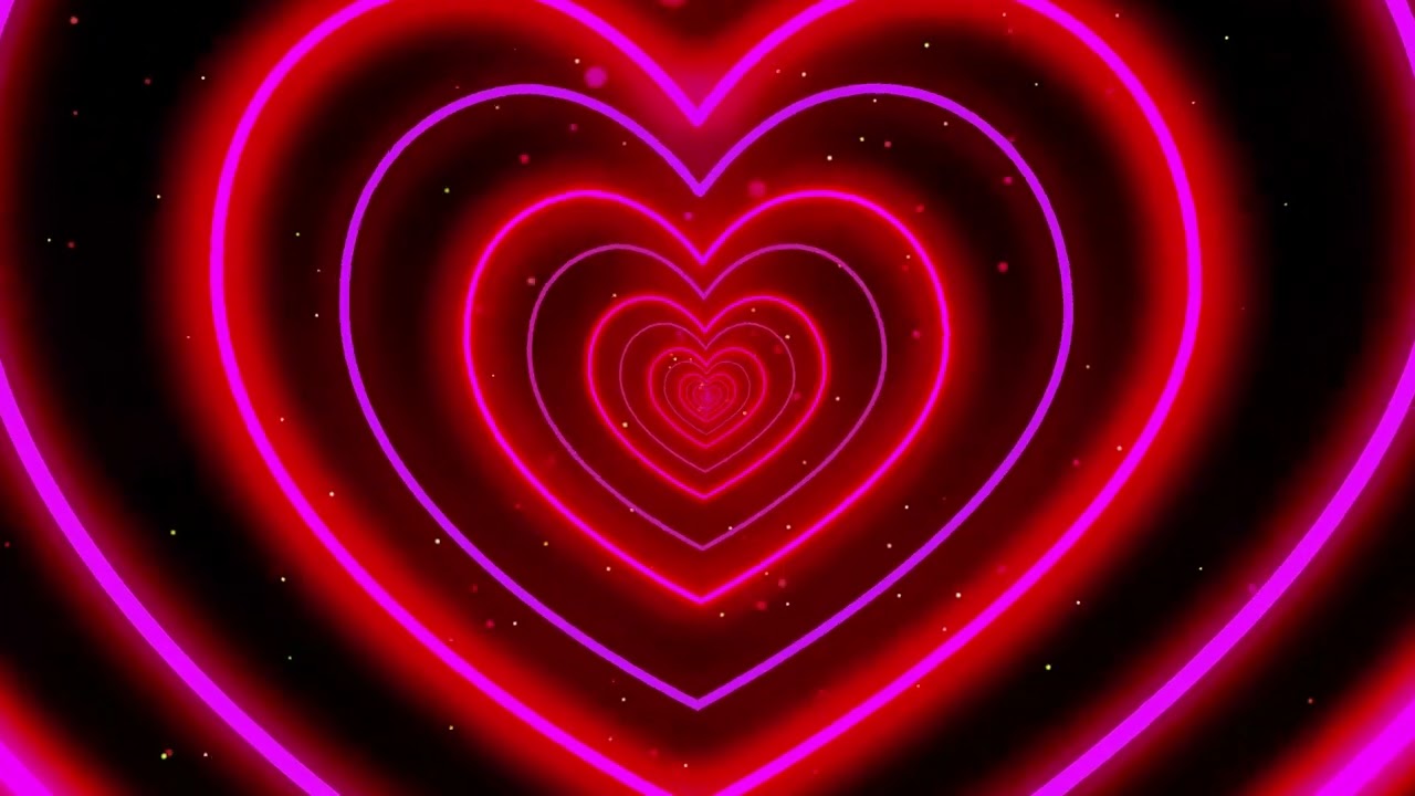 Double Neon Love Heart Tunnel Particles Background 1 hour | 4k 60fps Background Disco Pink