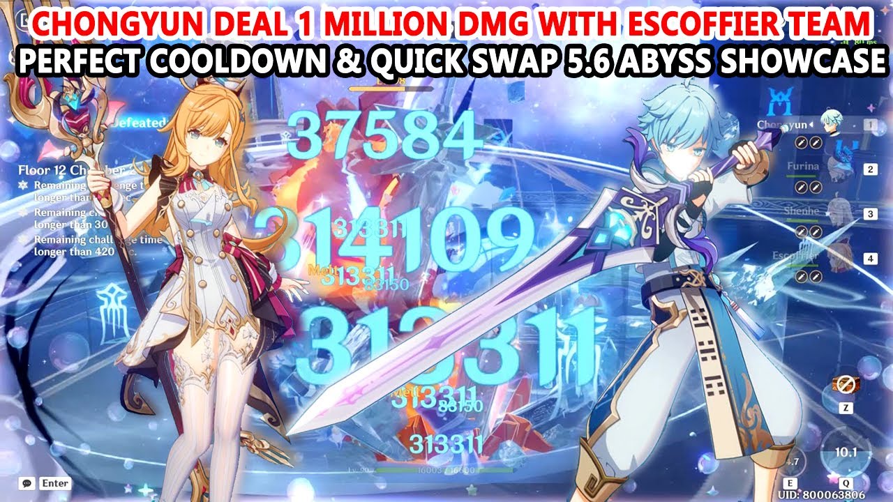 Chongyun Deal 1 Million DMG with Escoffier Team | Perfect Cooldown & Quick Swap 5.6 Abyss Showcase