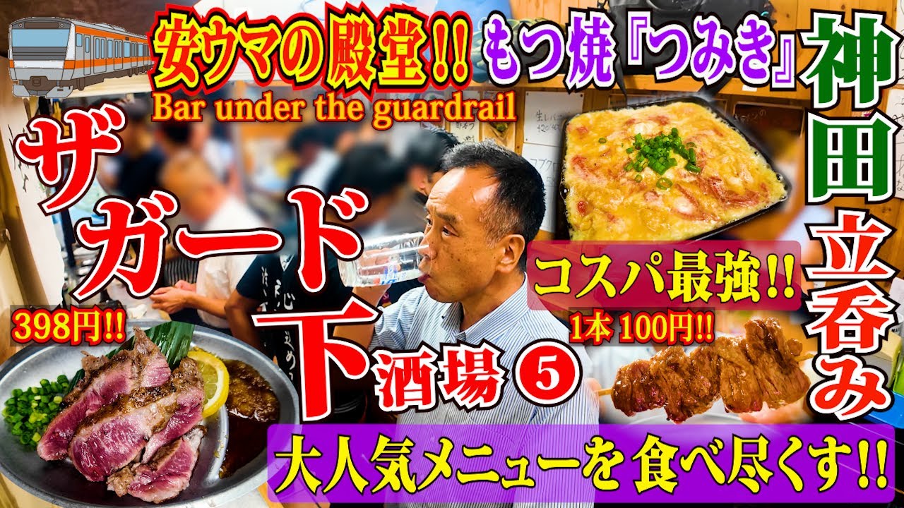 安ウマの殿堂‼️【神田つみき】1本100円の串焼き＆はらみ1本焼・レバてきなど人気の肉メニュー🥩11品を猛爆食‼️最強コスパの大衆酒場🍻独り立ち呑みで夏バテもすっかり解消‼️《ザ・ガード下酒場❺》