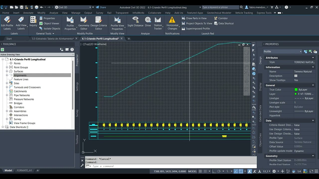 6.1-Criando Perfil Longitudinal com Terreno no Civil 3D