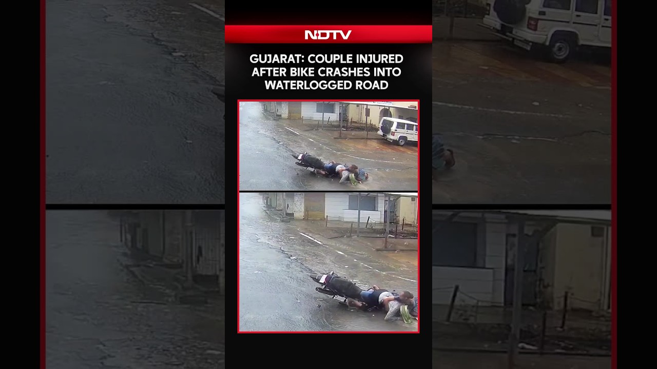 Biker Couple Falls Into Pothole, Incident Captured on CCTV