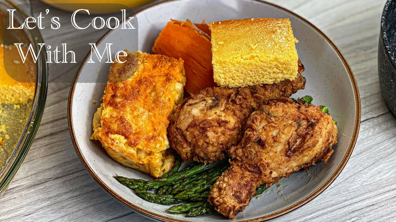 Let’s Cook With Me | Crispy Fried Chicken | Moist Cornbread | Mac & Cheese | Cooking for my Brother