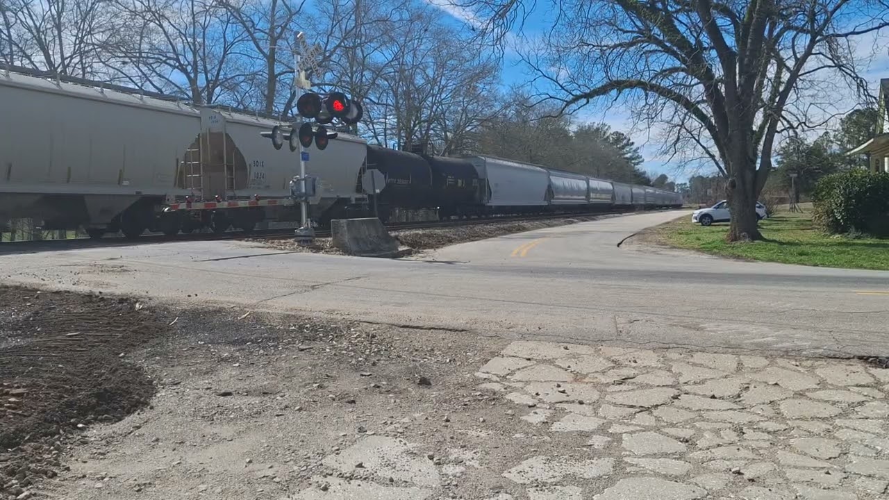 N bound csx Train with dpu going through track work 