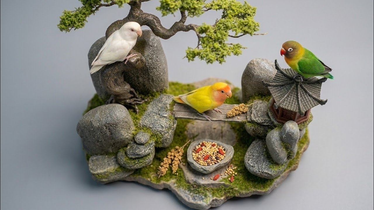 Adorable Lovebirds Enjoying a Healthy Snack: Cute Moments & Natural Chirps