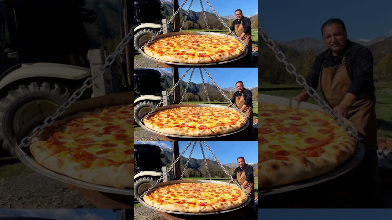 Giant Village Pizza So Big It Needed an Excavator! Monster Pizza Outdoors #shorts #village #pizza