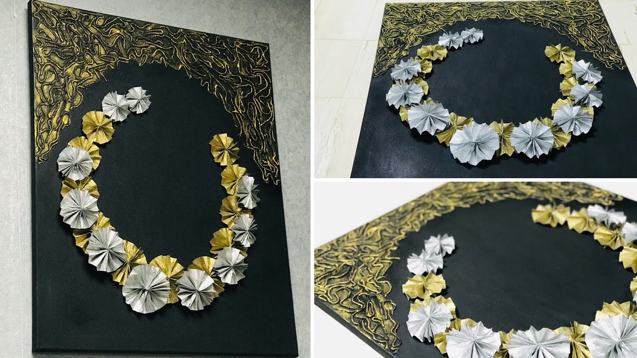DIY Crepe Paper Flower Arts On Canvas || Wall Decor Ideas || Crepe Paper Flower ||