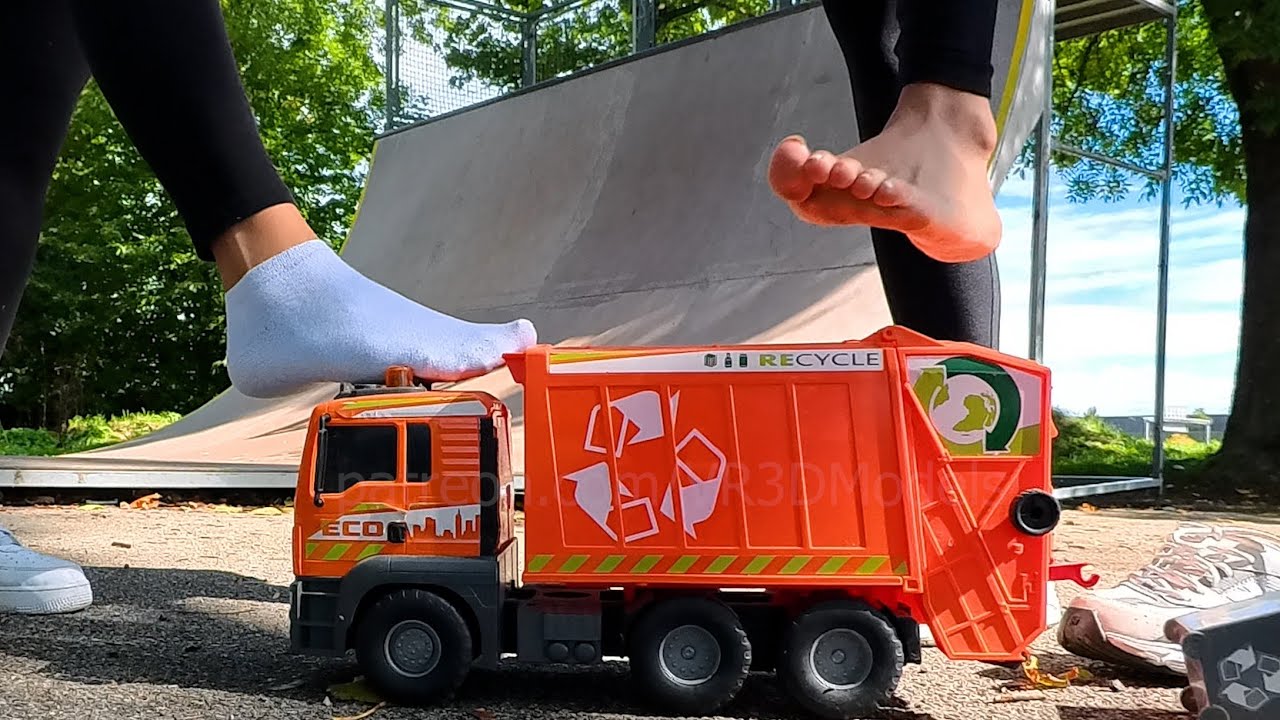 Garbage truck hits two pretty girls and is completely destroyed. Sneakers, Socks and bare feet Crush