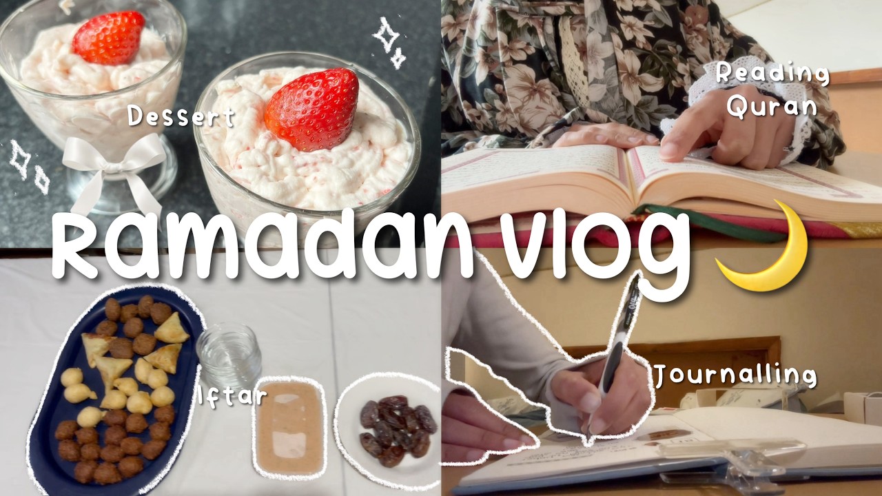 Ramadan Vlog 🌙⭒.˚ iftar, reading Quran, dessert making, journalling, praying, Korean skincare, study