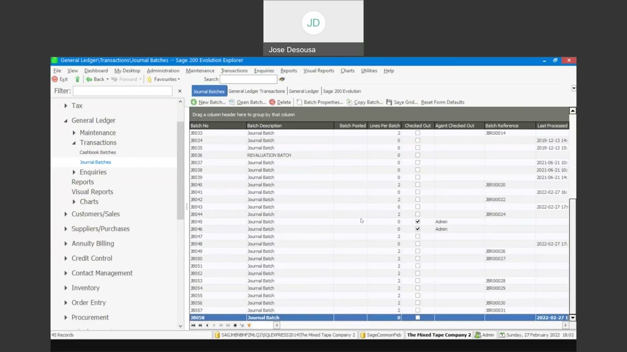 Sage 200 Evolution General Ledger Journals