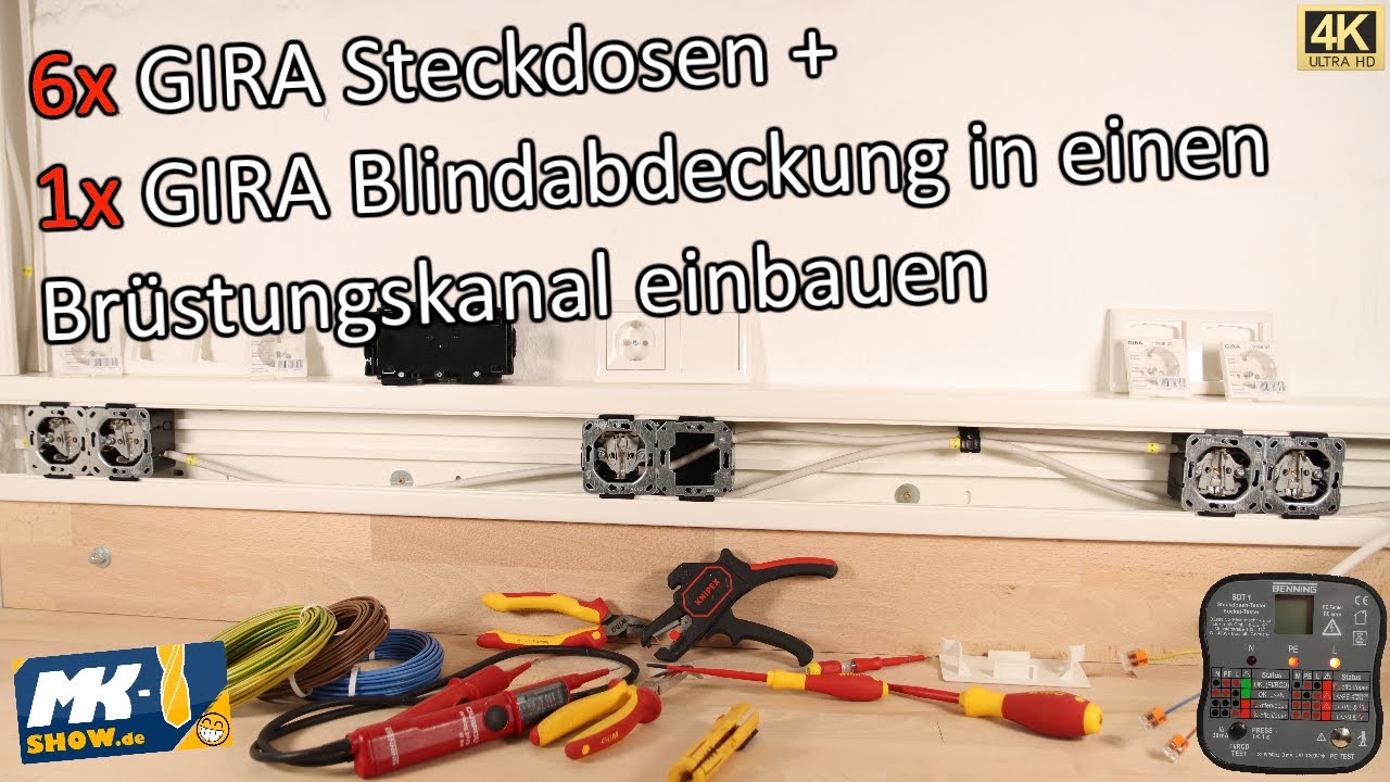 ✔ 6xGIRA Steckdosen + 1x GIRA Blindabdeckung in Brüstungskanal einbauen