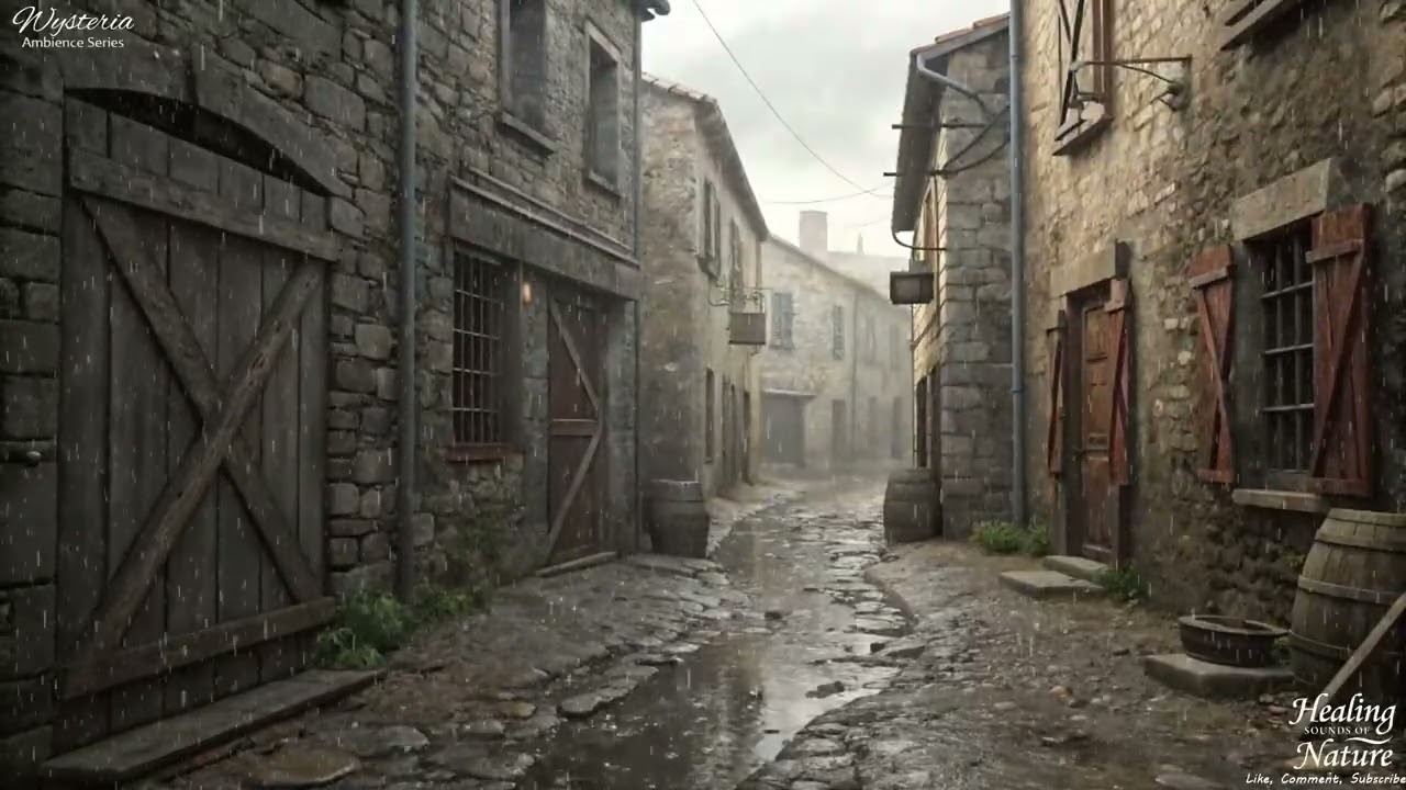 10+ Hours of Rain in Wysteria | Medieval City Ambience for Deep Sleep