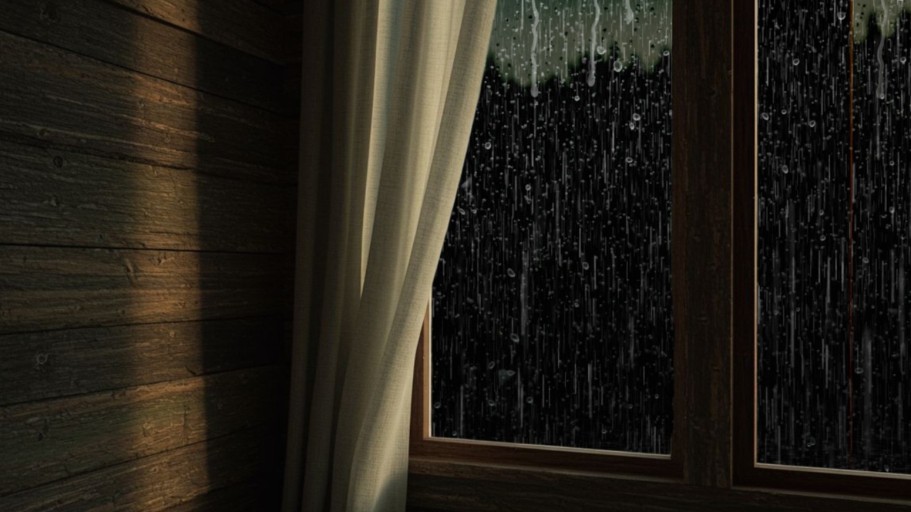 Stormy Night at the Cabin 🌧️ Cozy Rain, Thunder & Fireplace — Fall Asleep Fast (LIVE)