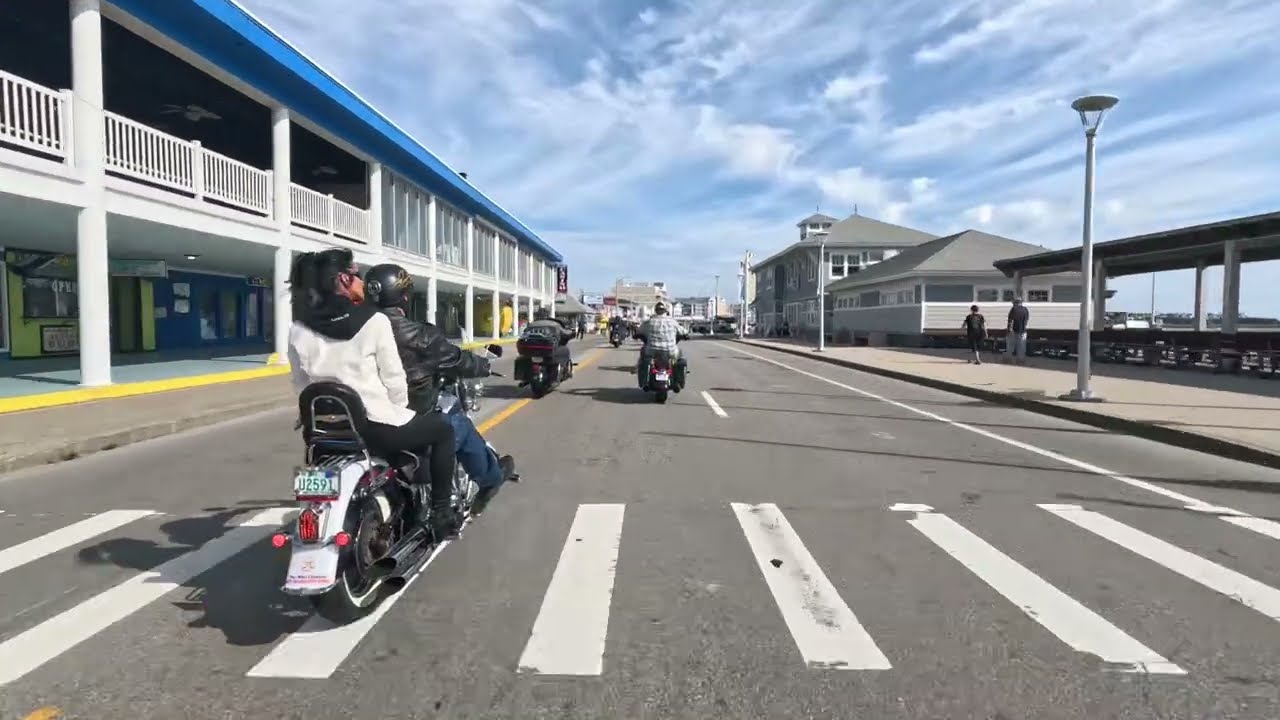 Cruising Hampton Beach NH in a large  pack of motorcycles