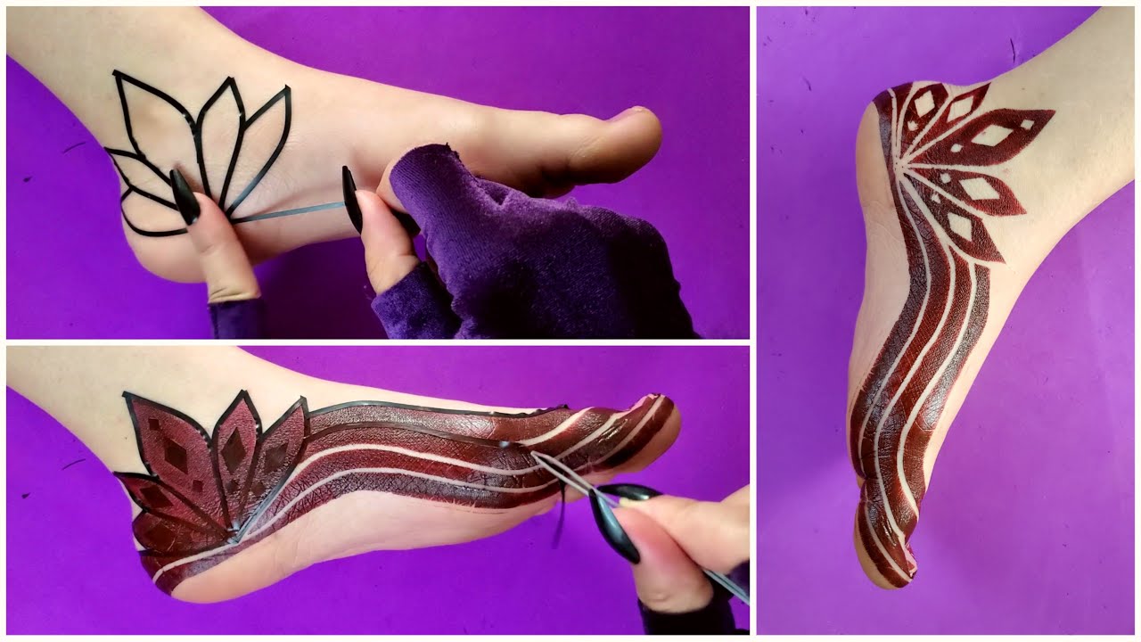 طريقة حلوة وتصميم أنيق لحناء شرائط القدم 😍 Very beautiful foot mehndi design | Easy mehndi design
