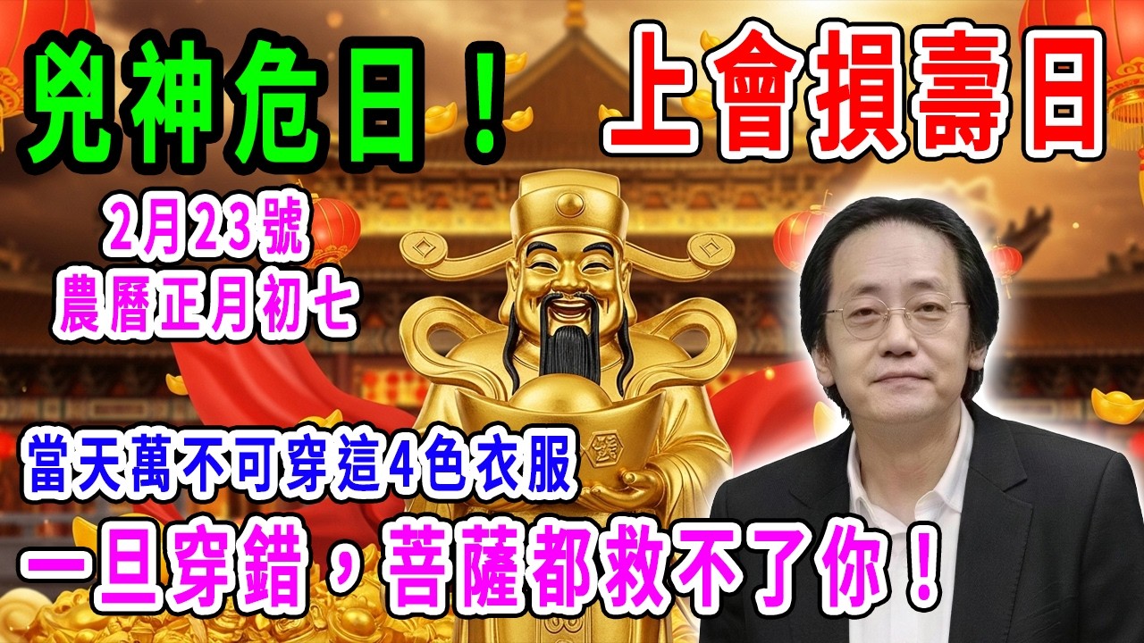 兇神危日！2月23號，農曆正月初七，「上會損壽日」，當天萬不可穿這4色衣服，一旦穿錯，菩薩都救不了你！