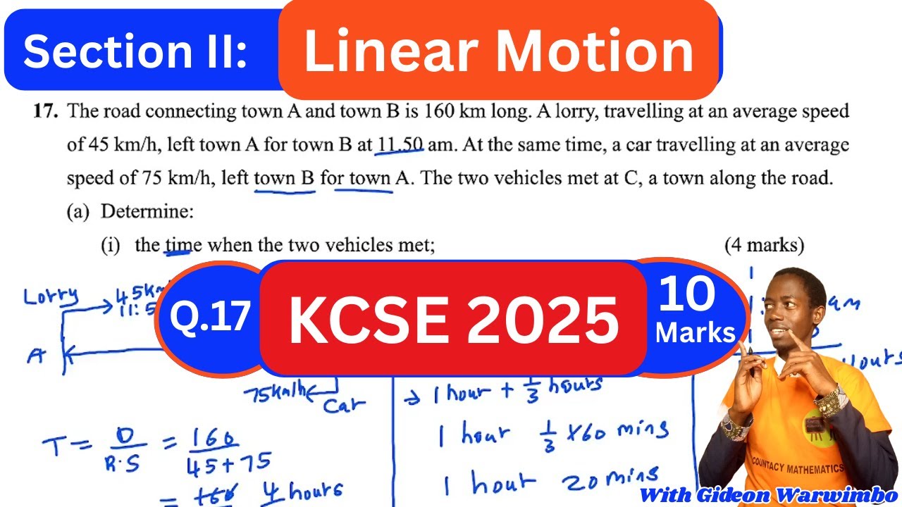 KCSE 2025 Mathematics PAPER 1, Ques 17: Linear Motion.