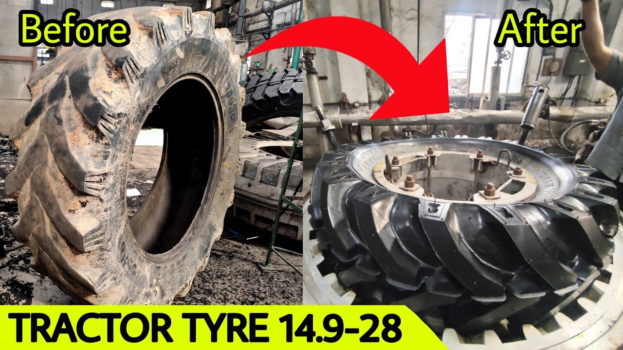 💥Tractor tyre 14.9-28 Remolding + Cut Repair Work Process | Tyre Retreading Works | Tyre Engineer🔥