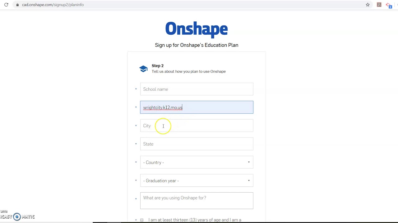 Creating Onshape account