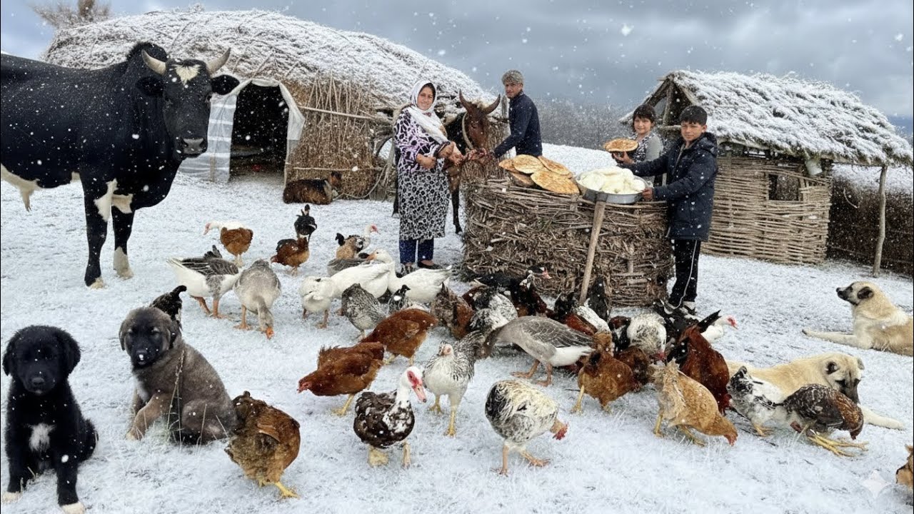 Nomadic Family Baking Delicious Fatir Bread on Saj in a Traditional Clay Oven