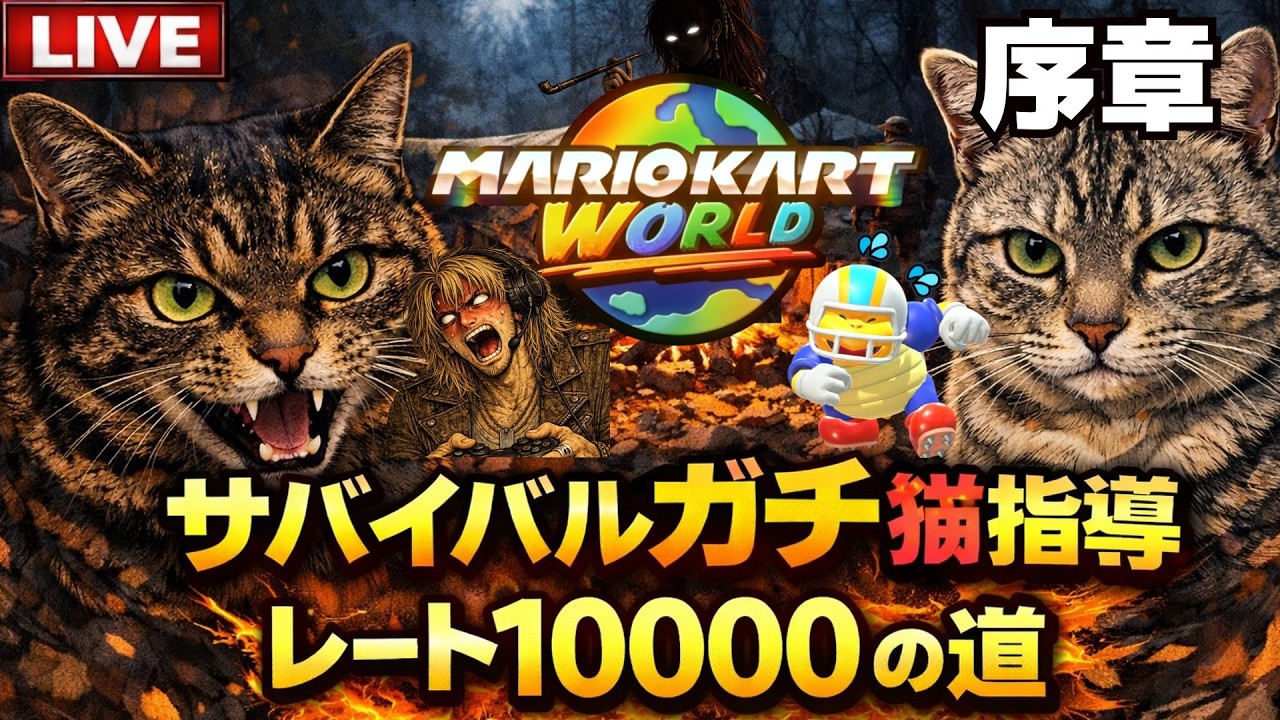 【マリオカートワールド】父親が飼い猫に指導されながらサバイバル野良レート10000目指す！魔界帰る8800位～